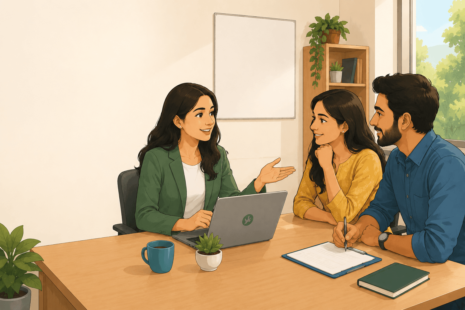 Training partner consulting with placement candidates